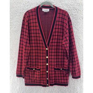 Vintage Plaid Blazer Women's Size Medium Dark Academia Preppy Red Black